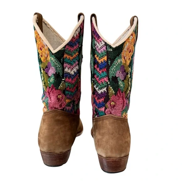 Genuine Suede Colorful Embroidered Southwestern Cowboy‎ Boots - Picture 5 of 8